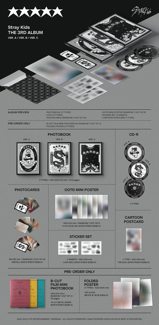 STRAY KIDS - 3rd ALBUM [★★★★★ (5-STAR)](A ver./B ver./C ver.) random