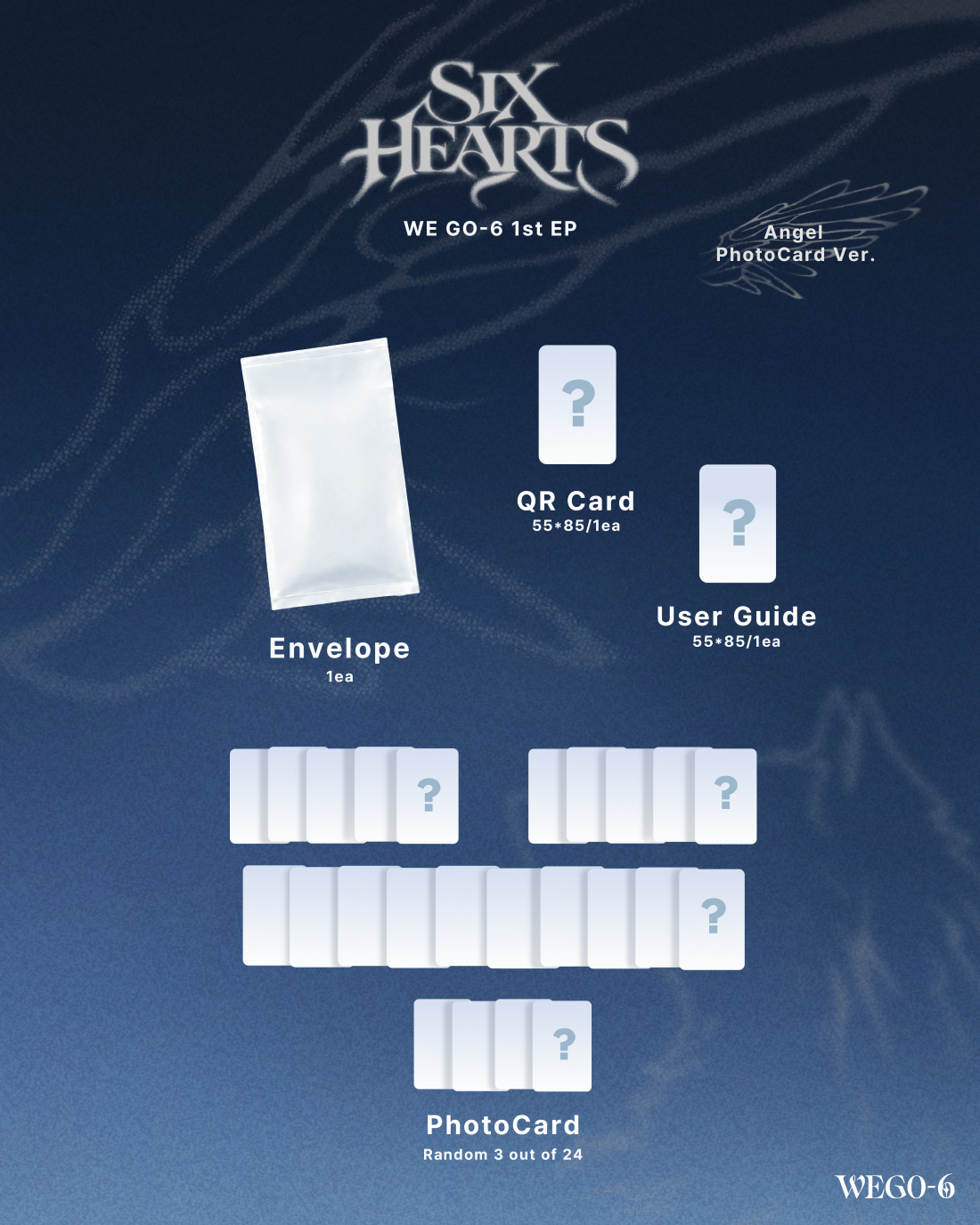 ⏰WE GO-6 - 1st Mini Album [SIX HEARTS] (Angel PhotoCard Ver.)