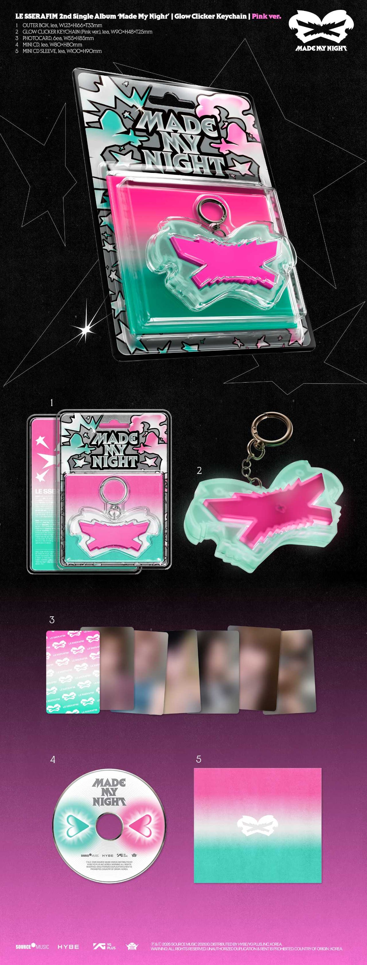 ⏰LE SSERAFIM - 2nd Single Album [Made My Night] (Clicker Keychain (Pink ver.))