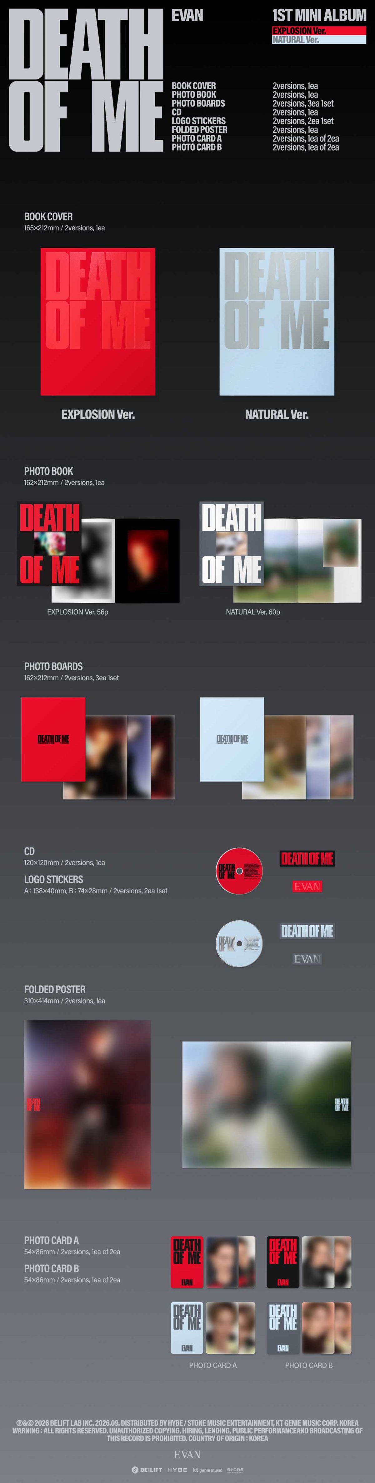 EVAN - 1ST MINI ALBUM [DEATH OF ME] (EXPLOSION Ver. / NATURAL Ver.)Random