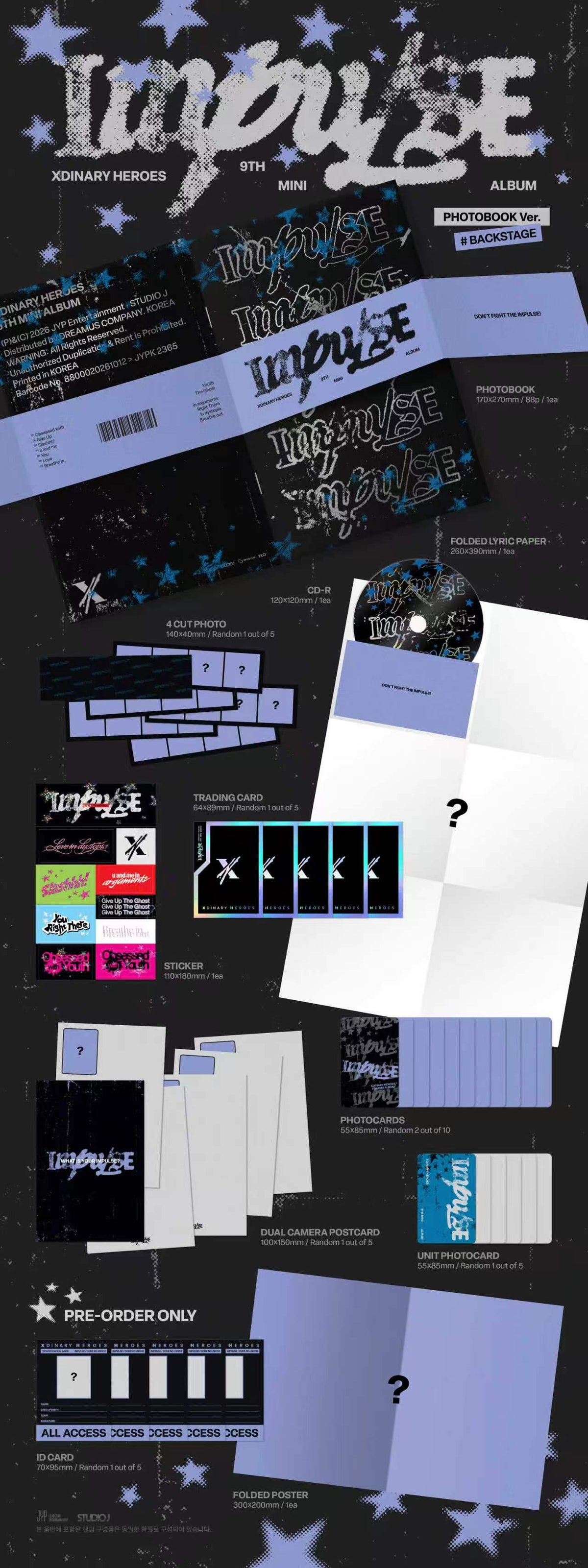 ⏰ Xdinary Heroes - 9th Mini Album [IMPULSE] (BACKSTAGE Ver. / Band of Outsiders Ver.)Random