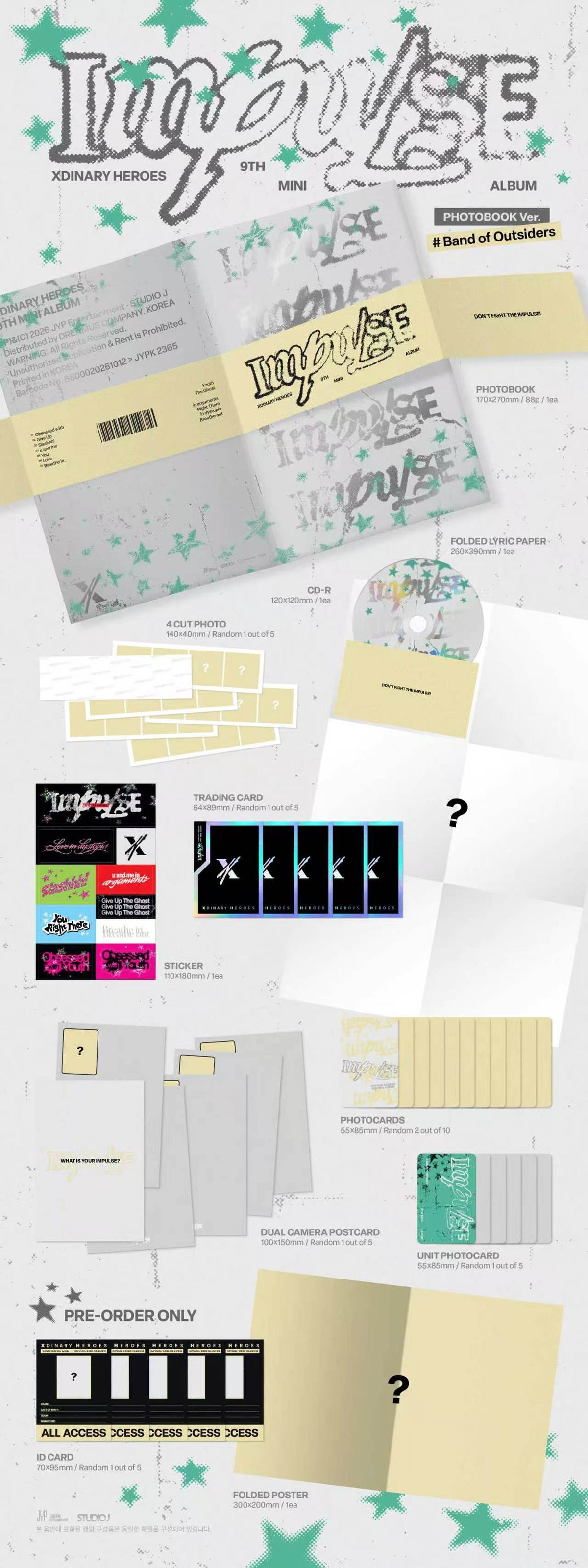 ⏰ Xdinary Heroes - 9th Mini Album [IMPULSE] (BACKSTAGE Ver. / Band of Outsiders Ver.)Random