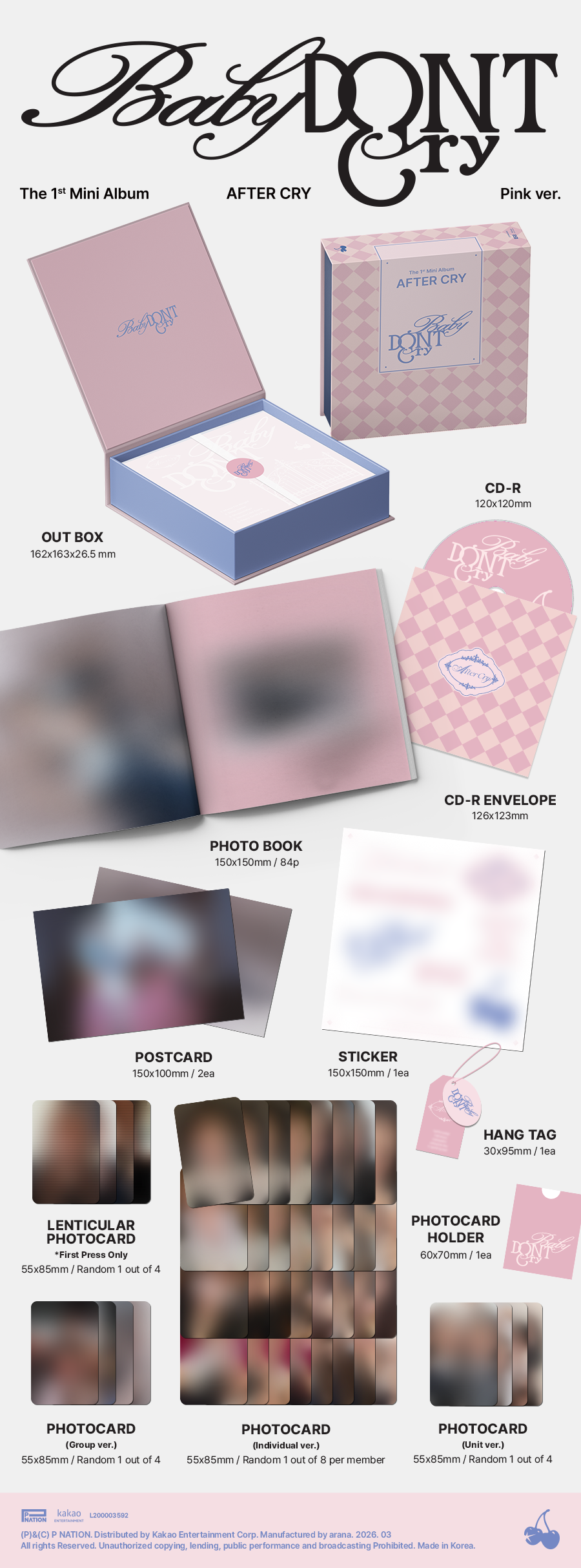 Baby DONT Cry - The 1st Mini Album [AFTER CRY] (Pink ver. / Red ver.)random