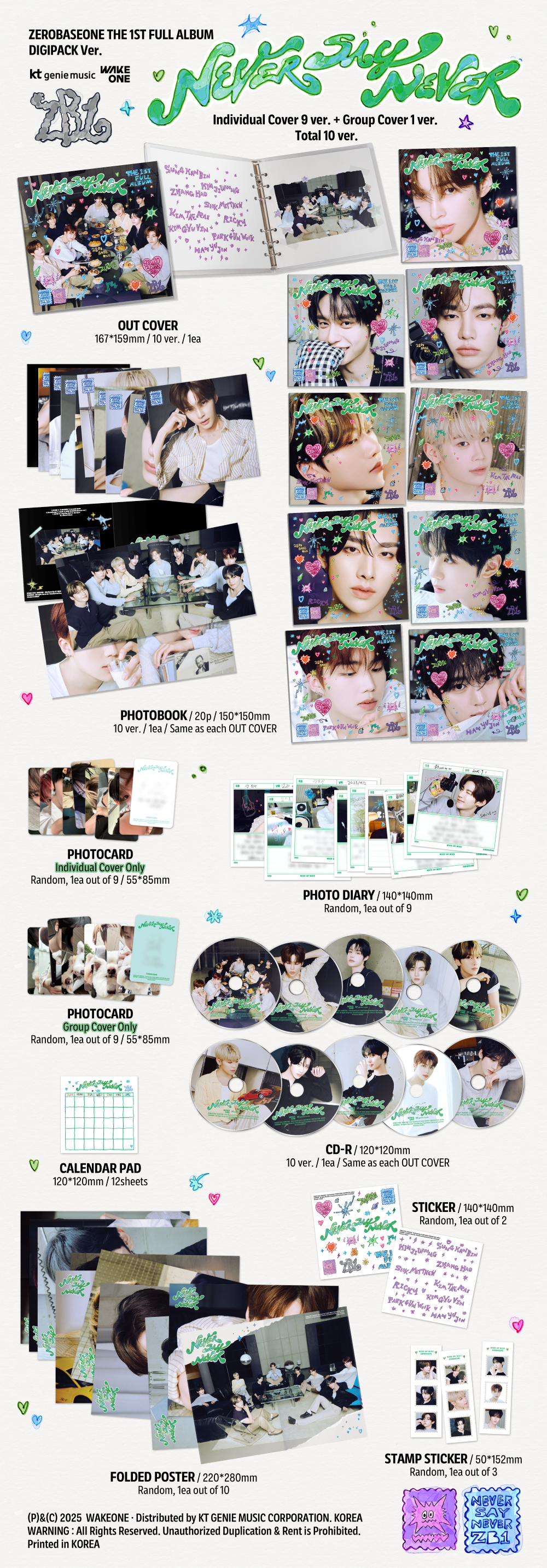 🚗ZEROBASEONE - THE 1ST FULL ALBUM [NEVER SAY NEVER](DIGIPACK Ver.)random