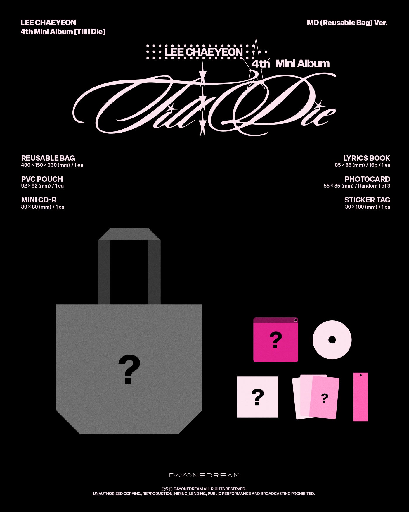 LEE CHAEYEON - 4th Mini Album [Till I Die] (Reusable Bag Ver.)