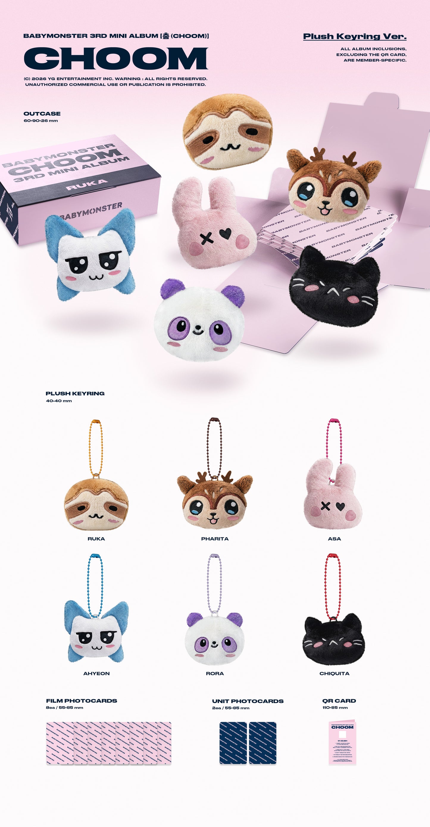 ⏰BABYMONSTER - 3rd MINI ALBUM [CHOOM](Plush Keyring Ver.)random